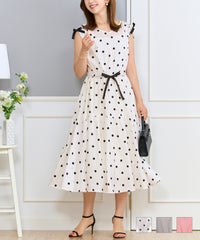 ワンピース レディース ロング きれいめ かわいい 大人 上品 リボン ドロスト ノースリーブ 春夏 秋 オフィス ジョイントスペース ドロストリボン ギャザー ワンピース Prima Scherrer