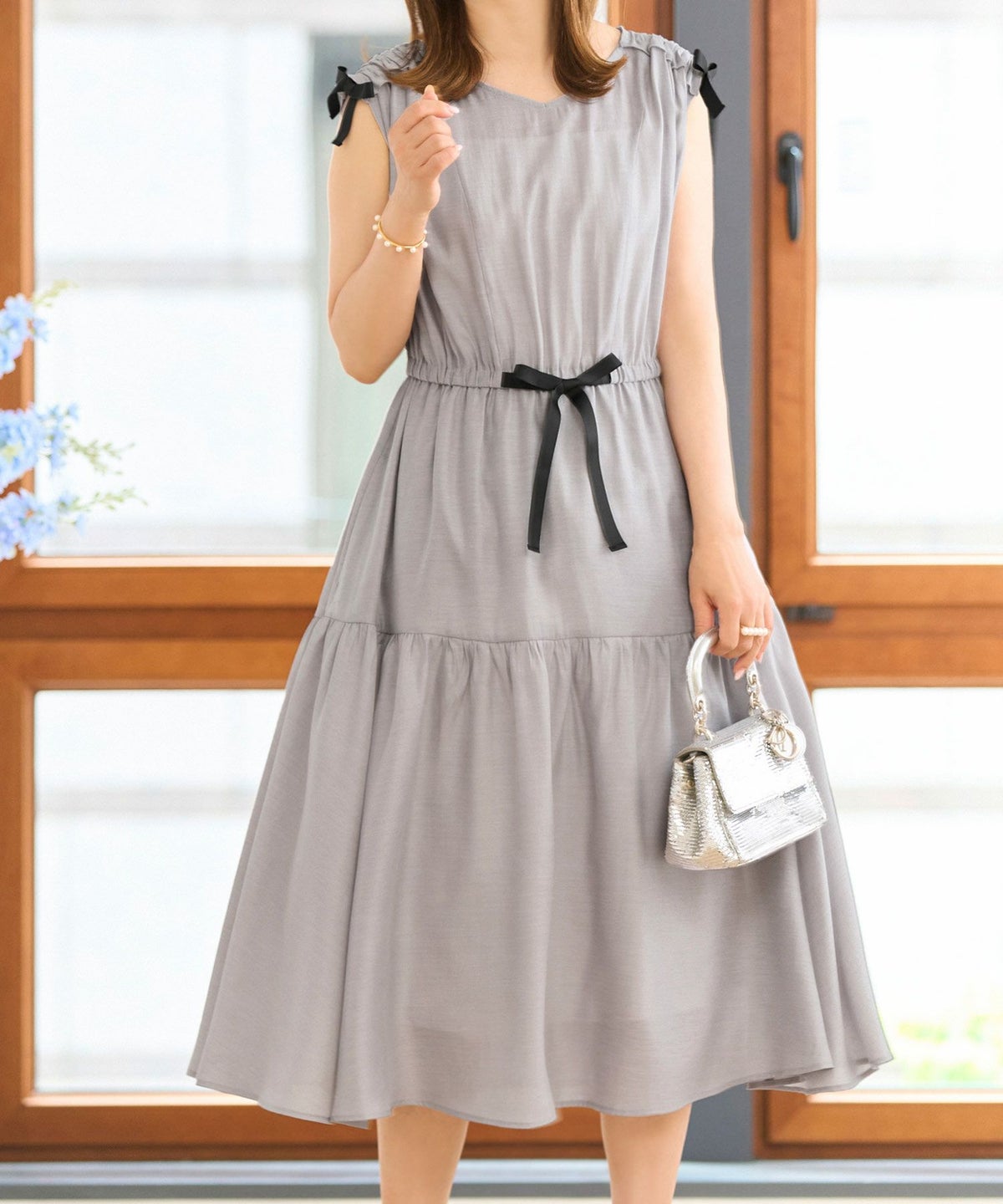 ドロストリボンギャザーワンピースPrimaScherrer全3色｜psc321-0947【1】