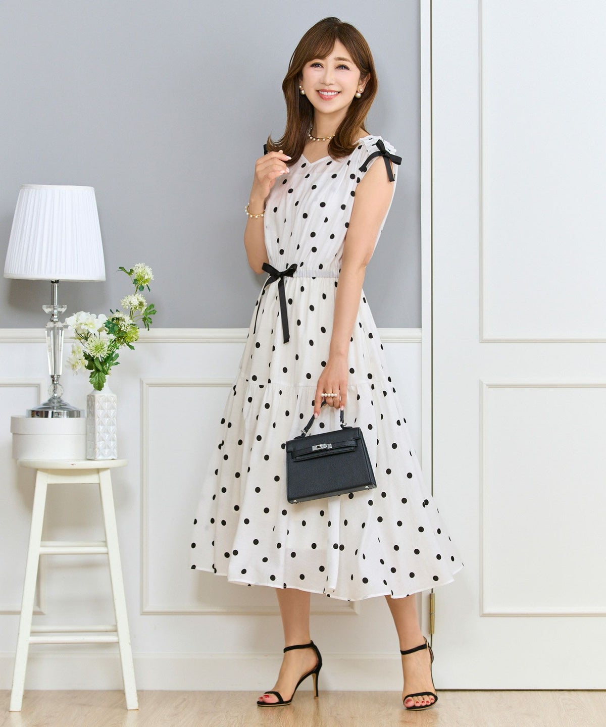 ドロストリボンギャザーワンピースPrimaScherrer全3色｜psc321-0947【1】