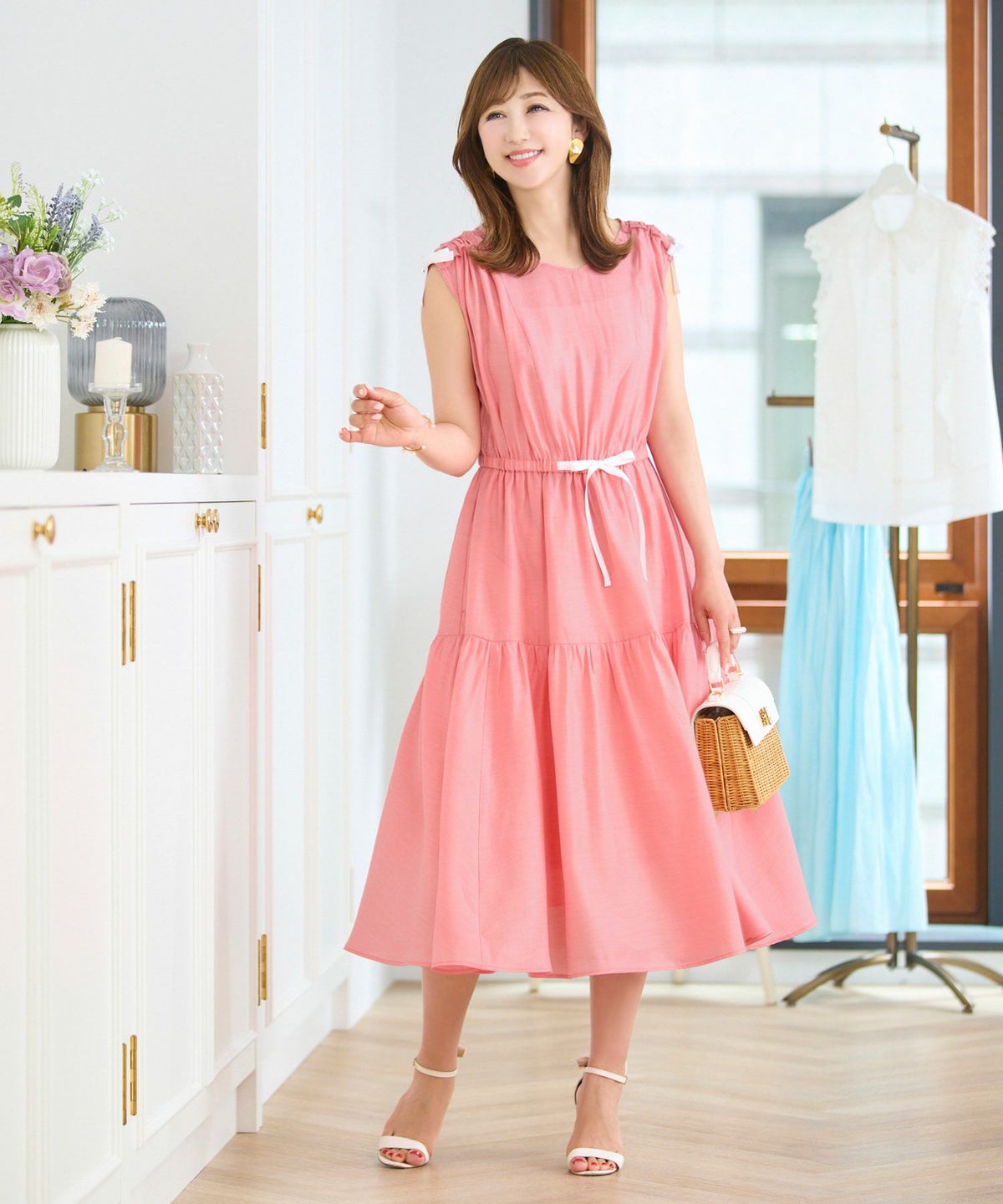 ドロストリボンギャザーワンピースPrimaScherrer全3色｜psc321-0947【1】