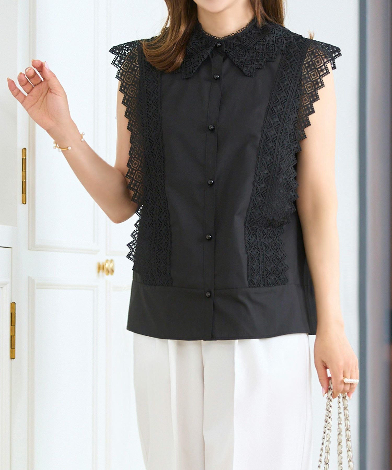 襟付 レースコンビ ブラウス Prima Scherrer