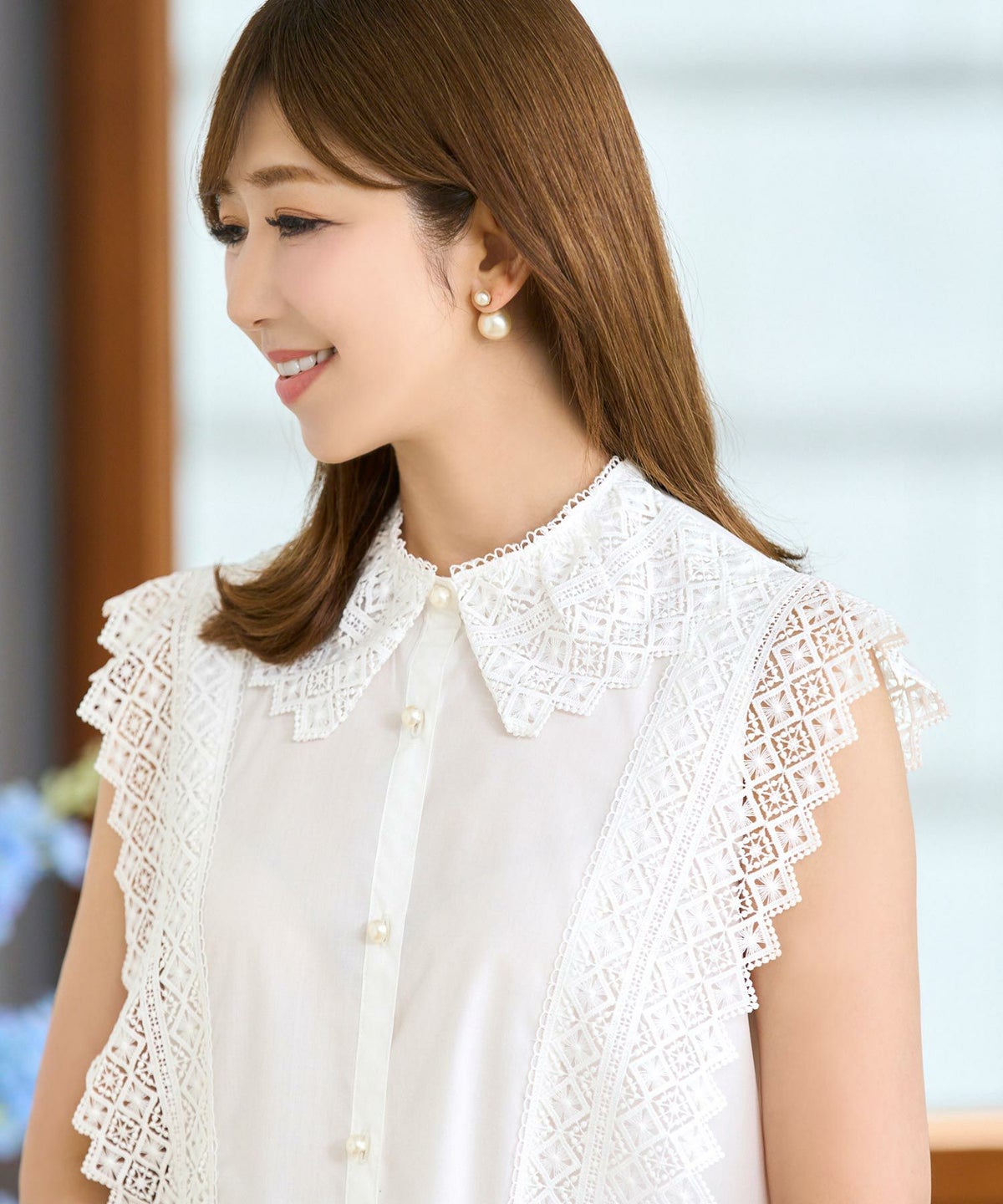 襟付レースコンビブラウスPrimaScherrer全2色｜psc821-0948【1】