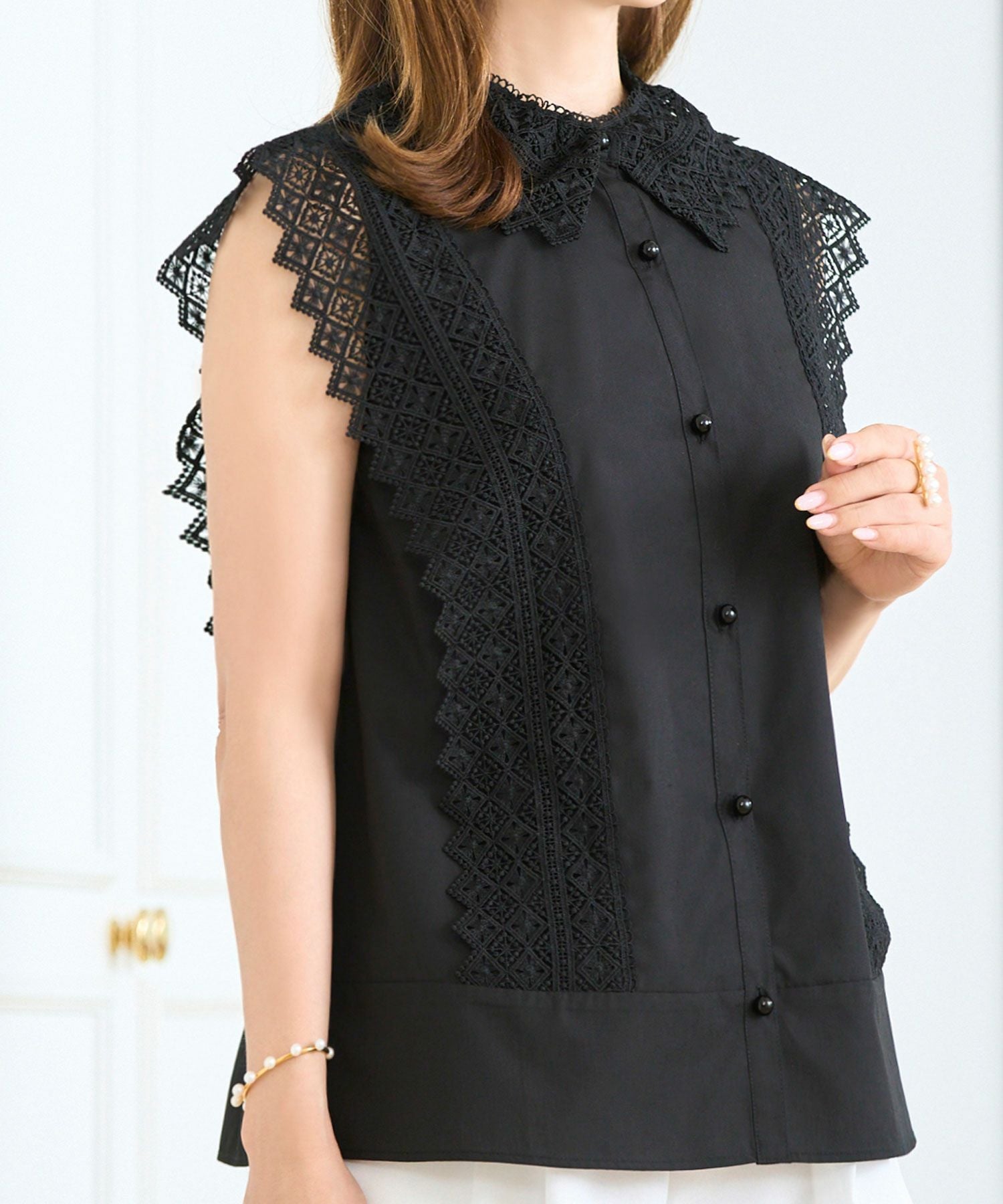 半額クーポン対象商品！襟付 レースコンビ ブラウス Prima Scherrer 全