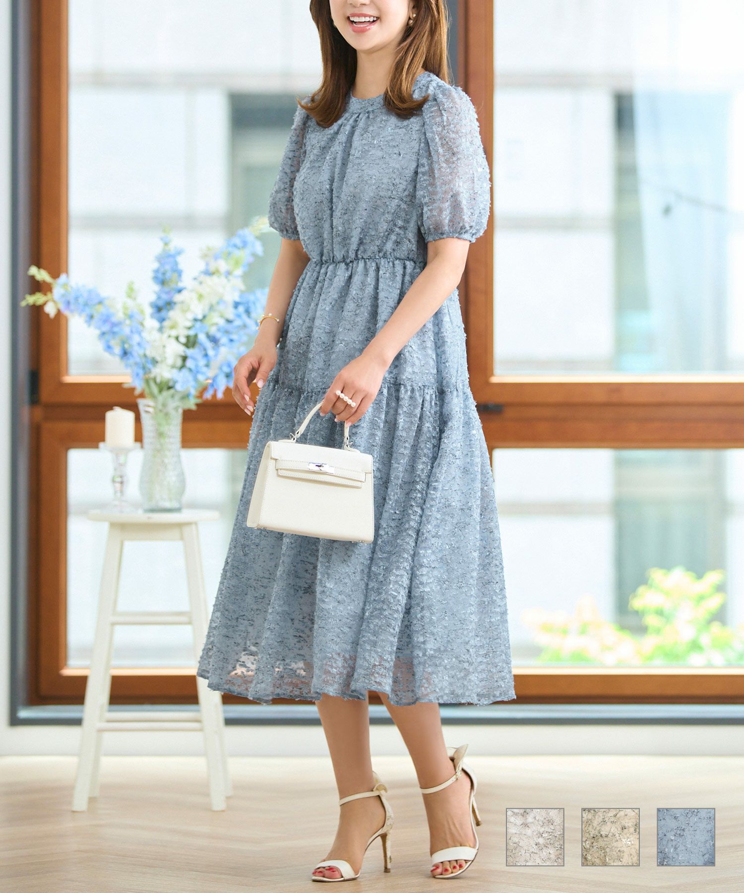 カットジャカード プリント シアーワンピース｜オケージョン、結婚式に