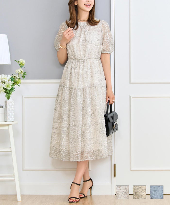 カットジャカード プリント シアーワンピース, ワンピース, Prima Scherrer, 30代、40代、50代, オケージョン、結婚式、お呼ばれ、2次会、会食 カットジャカード プリント シアーワンピース Prima Scherrer