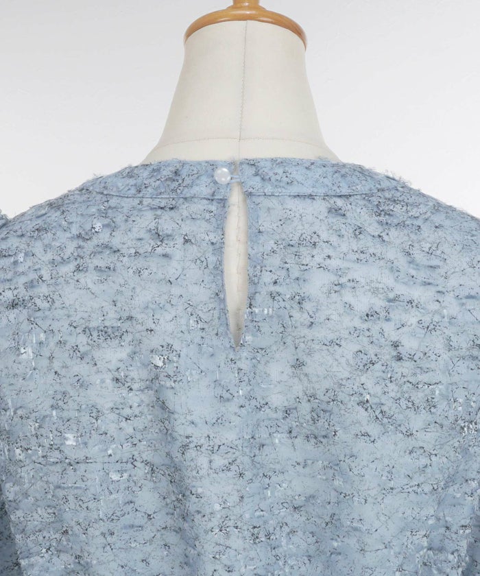 ワンピースレディースウエストゴム半袖シアー素材フリンジ春夏秋軽い洗える白柄フレアきれいめかわいい大人ジョイントスペース