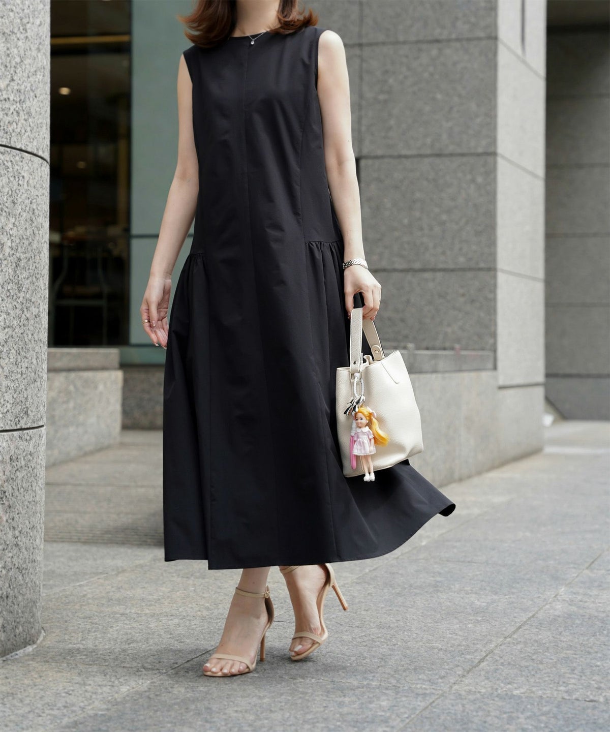 レディース ティアードワンピース  ロングワンピース サマードレス ノースリーブ きれいめ 上品 洗える アイボリー ピンク ブラック S M