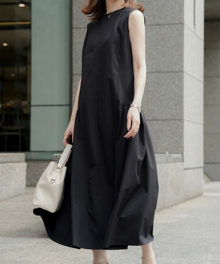 レディース ティアードワンピース  ロングワンピース サマードレス ノースリーブ きれいめ 上品 洗える アイボリー ピンク ブラック S M