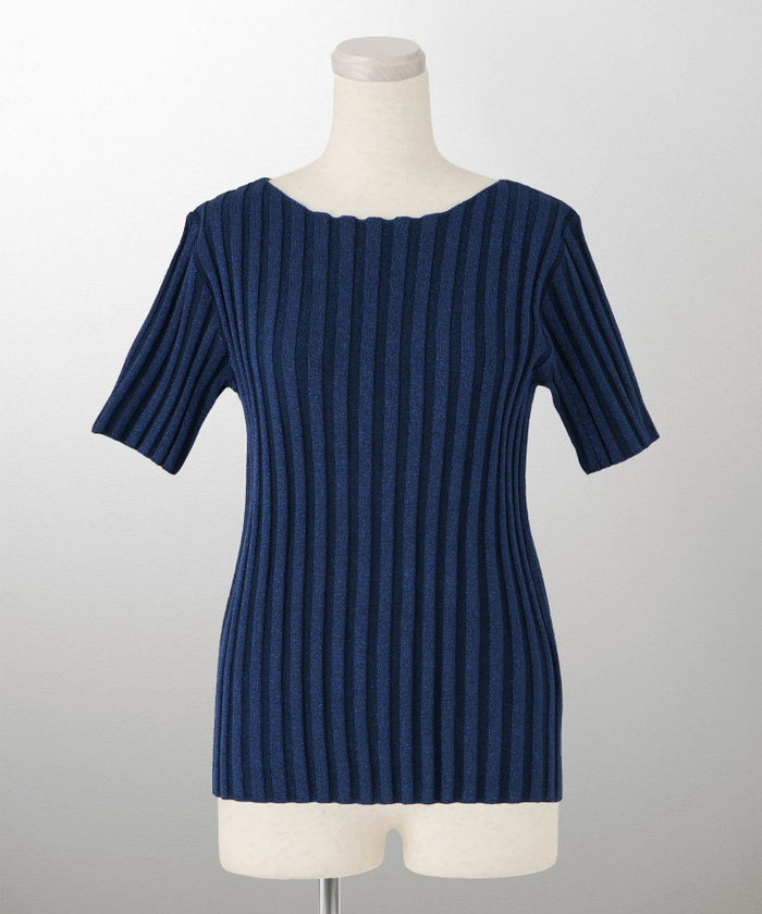 セレクト レディース トップス  プルオーバー サマーニット  リブニット ラメ 半袖 きれいめ 上品 洗える ブルー ベージュ ブラウン ブラック M