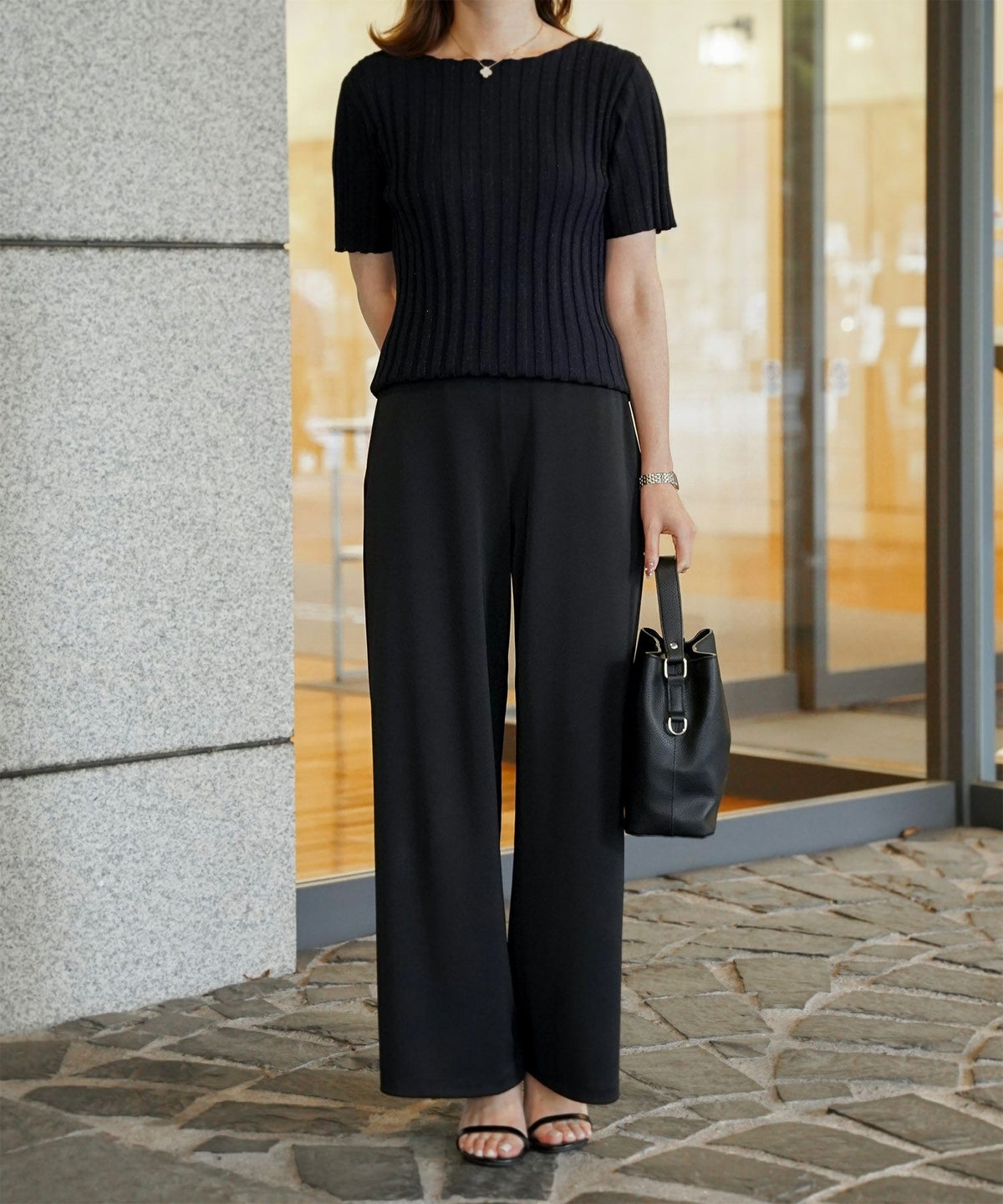 セレクト レディース トップス  プルオーバー サマーニット  リブニット ラメ 半袖 きれいめ 上品 洗える ブルー ベージュ ブラウン ブラック M