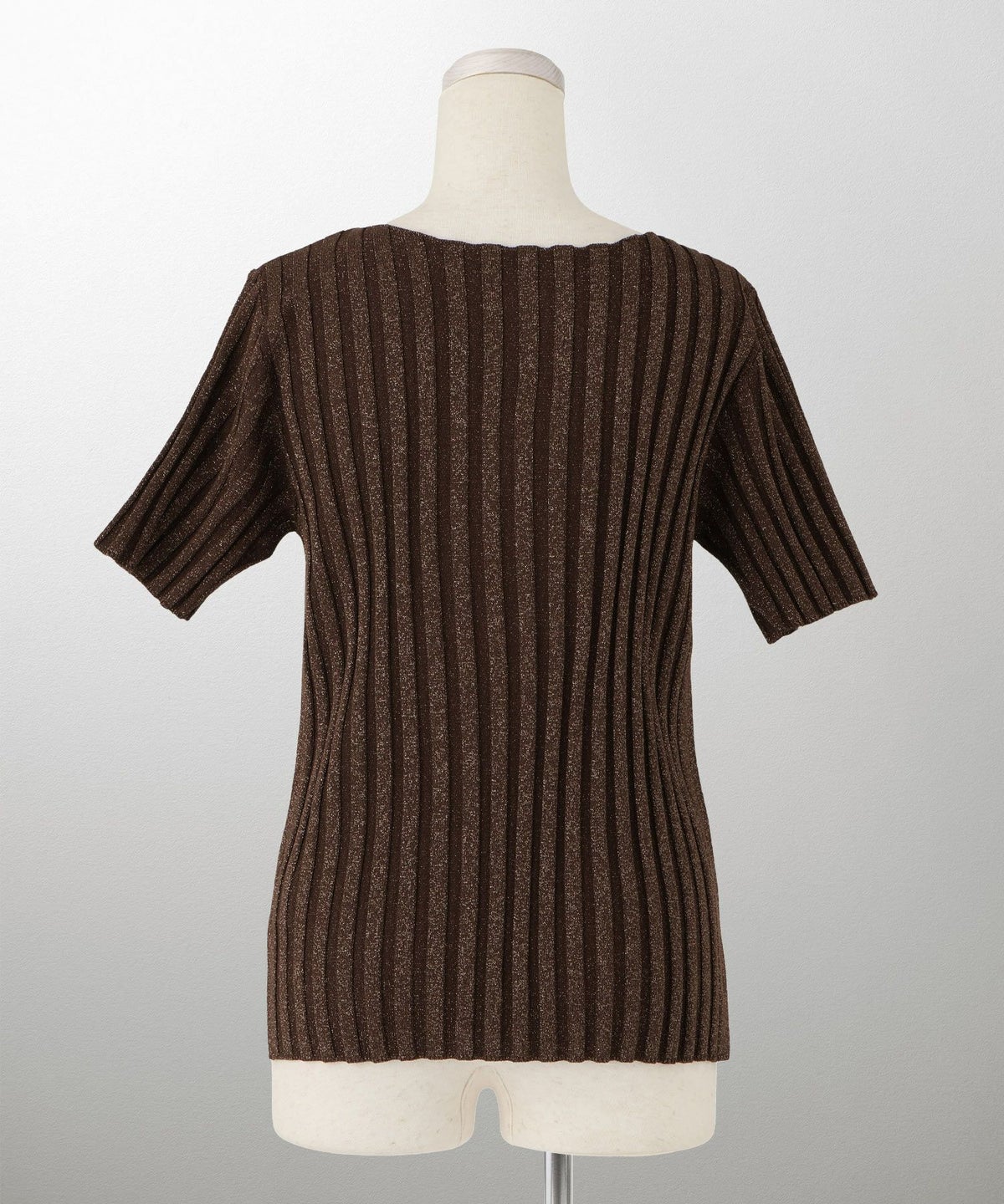 セレクト レディース トップス  プルオーバー サマーニット  リブニット ラメ 半袖 きれいめ 上品 洗える ブルー ベージュ ブラウン ブラック M