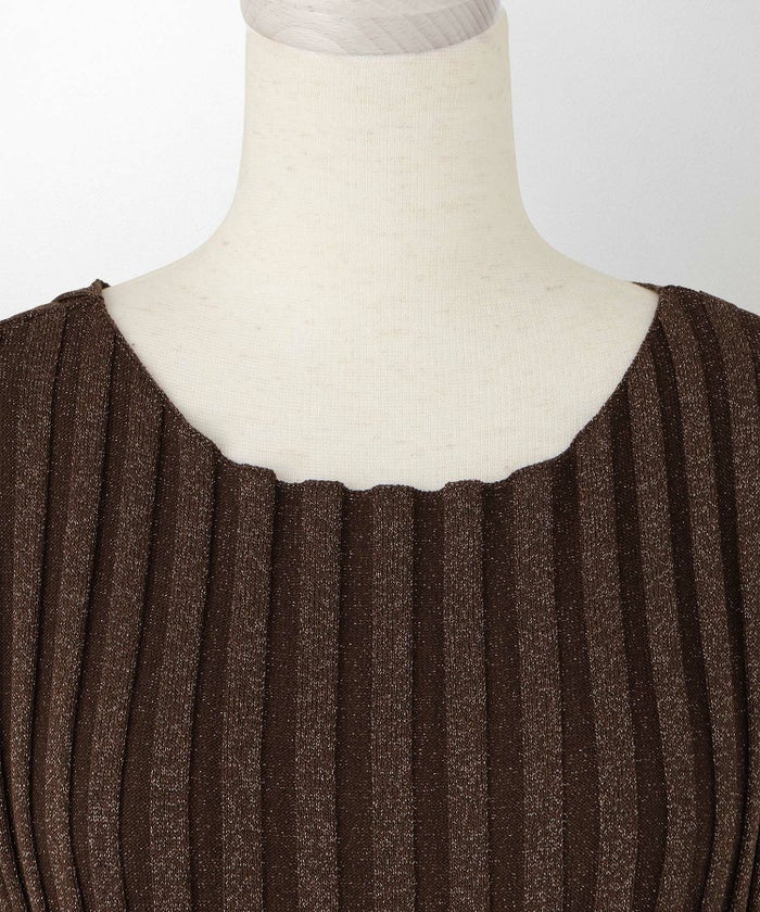 セレクト レディース トップス  プルオーバー サマーニット  リブニット ラメ 半袖 きれいめ 上品 洗える ブルー ベージュ ブラウン ブラック M