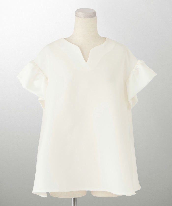 レディース ブラウス サテン フレア袖 半袖 ボリューム袖 オフィス きれいめ 上品 洗える