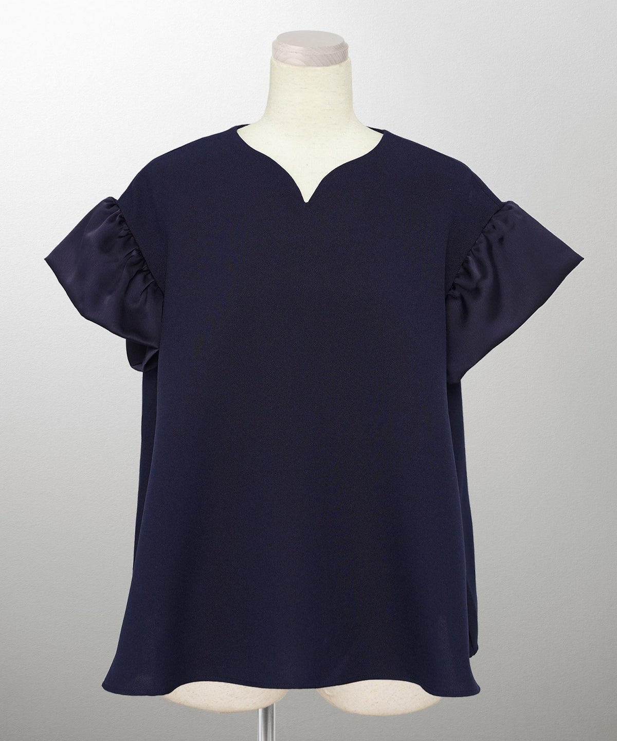 レディース ブラウス サテン フレア袖 半袖 ボリューム袖 オフィス きれいめ 上品 洗える