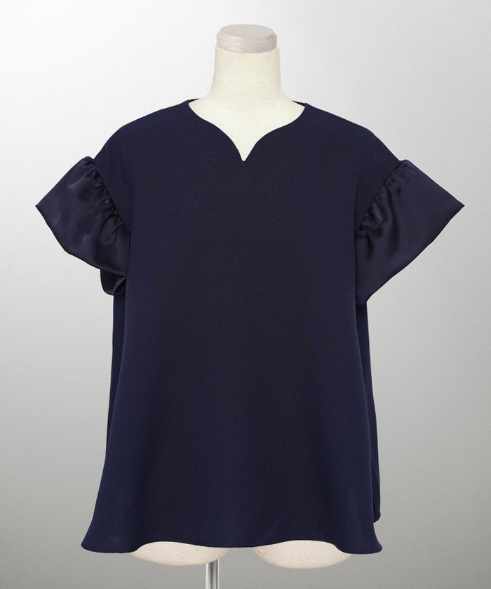 レディース ブラウス サテン フレア袖 半袖 ボリューム袖 オフィス きれいめ 上品 洗える