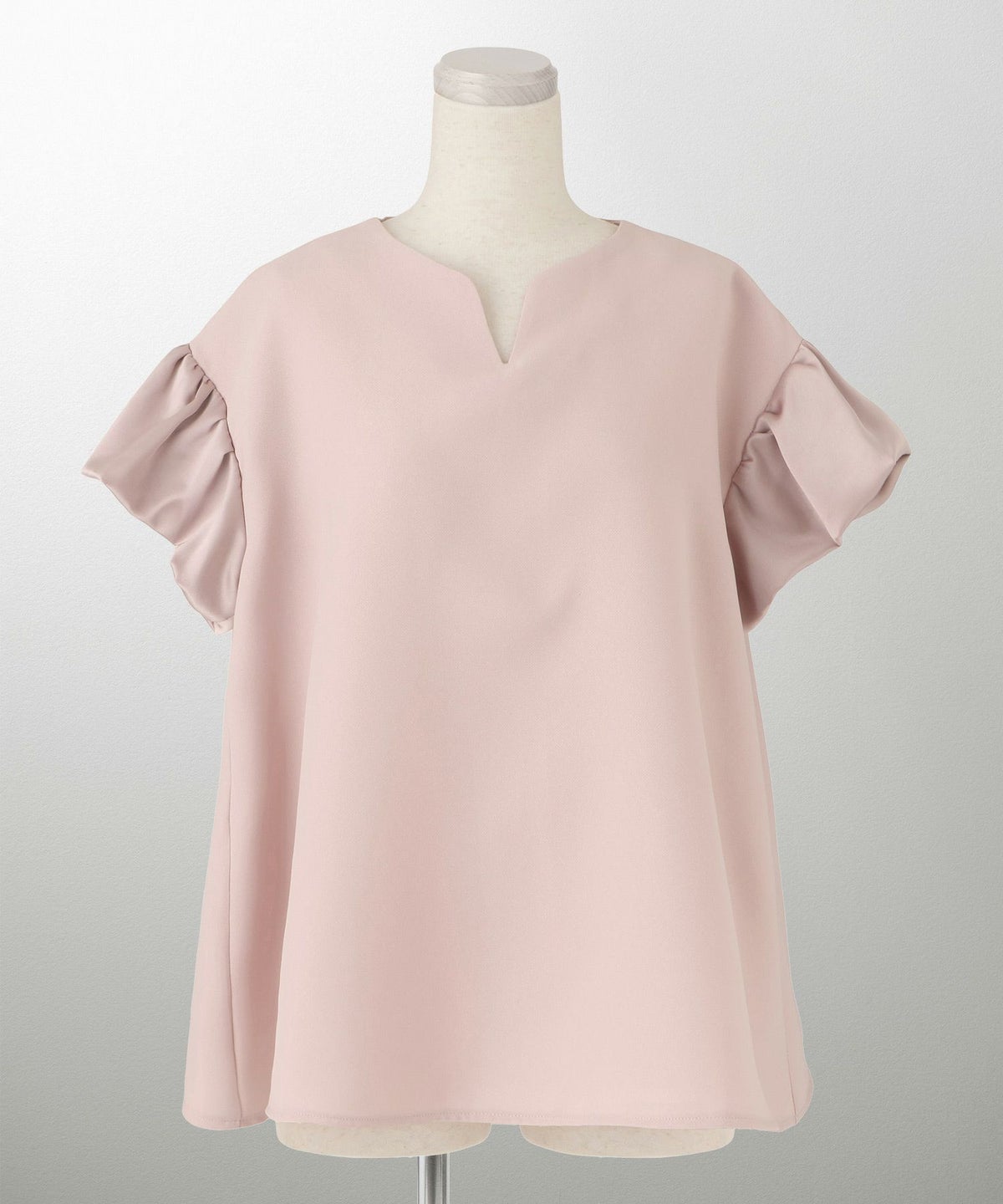 レディース ブラウス サテン フレア袖 半袖 ボリューム袖 オフィス きれいめ 上品 洗える