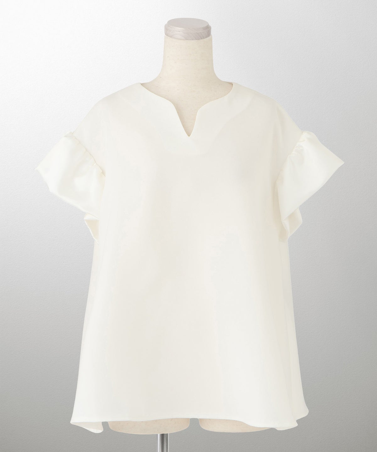 レディース ブラウス サテン フレア袖 半袖 ボリューム袖 オフィス きれいめ 上品 洗える