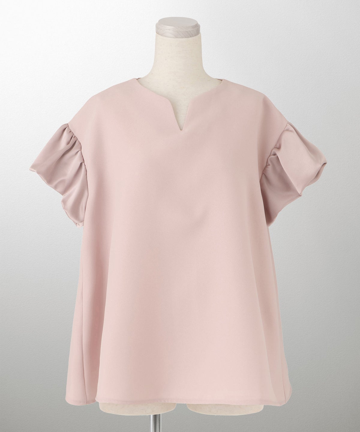 レディース ブラウス サテン フレア袖 半袖 ボリューム袖 オフィス きれいめ 上品 洗える