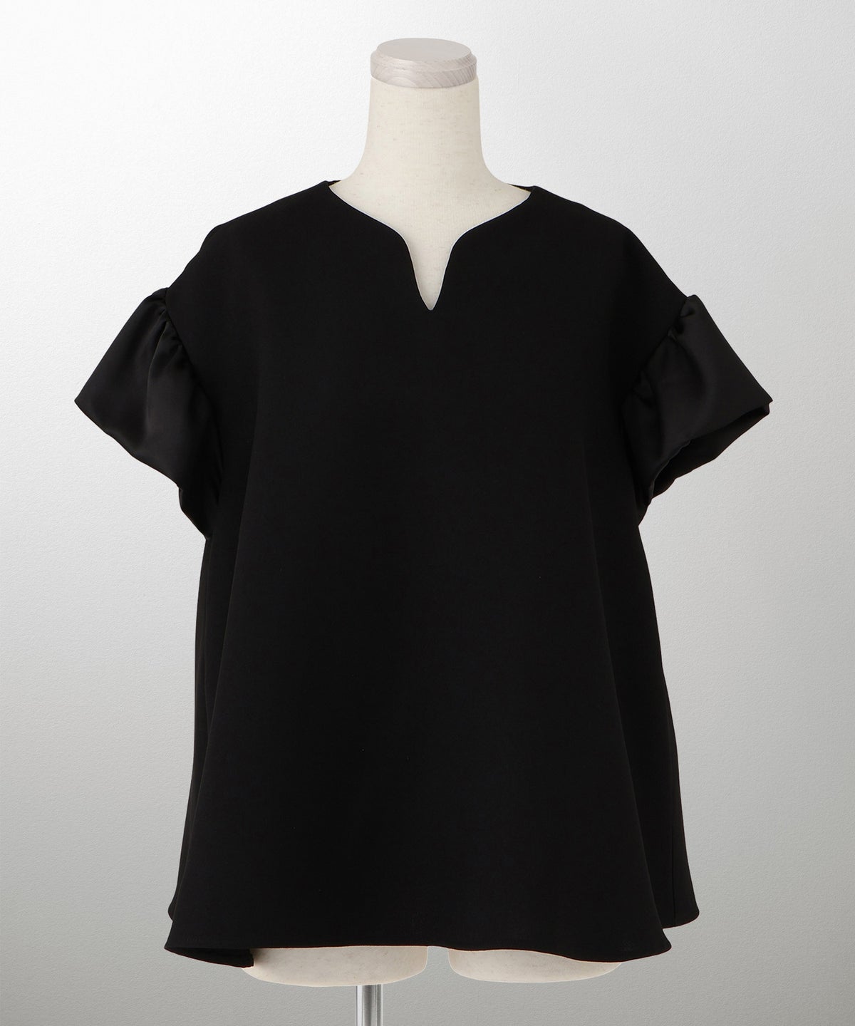 レディース ブラウス サテン フレア袖 半袖 ボリューム袖 オフィス きれいめ 上品 洗える