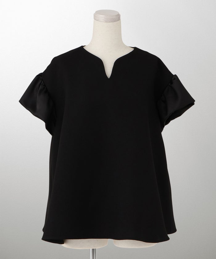 レディース ブラウス サテン フレア袖 半袖 ボリューム袖 オフィス きれいめ 上品 洗える