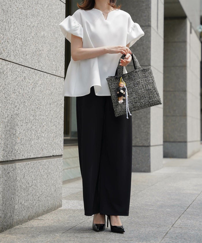 レディース ブラウス サテン フレア袖 半袖 ボリューム袖 オフィス きれいめ 上品 洗える