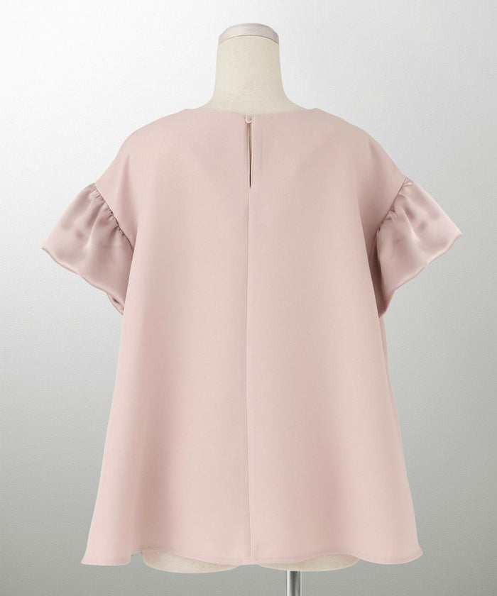 レディース ブラウス サテン フレア袖 半袖 ボリューム袖 オフィス きれいめ 上品 洗える