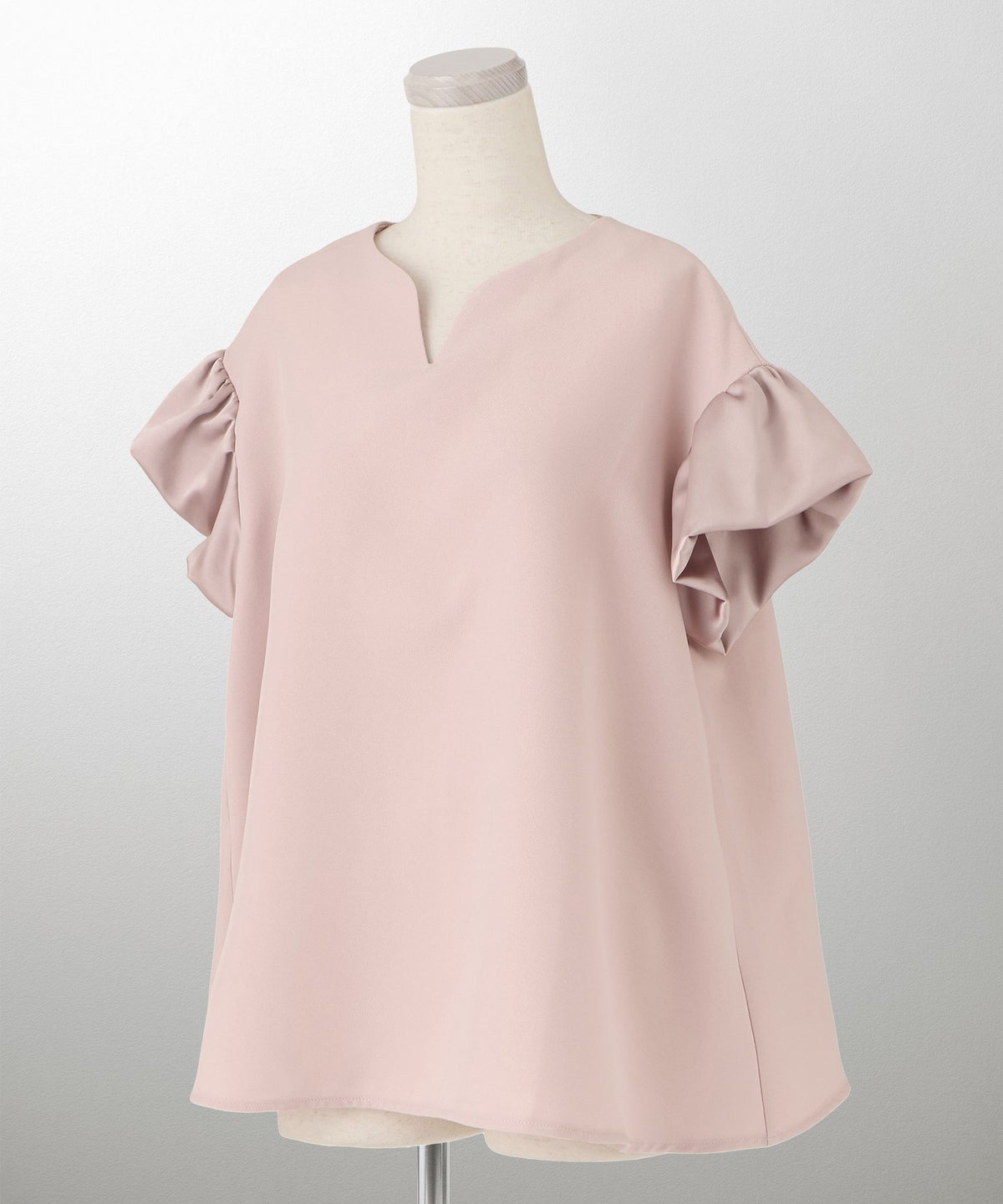 レディース ブラウス サテン フレア袖 半袖 ボリューム袖 オフィス きれいめ 上品 洗える