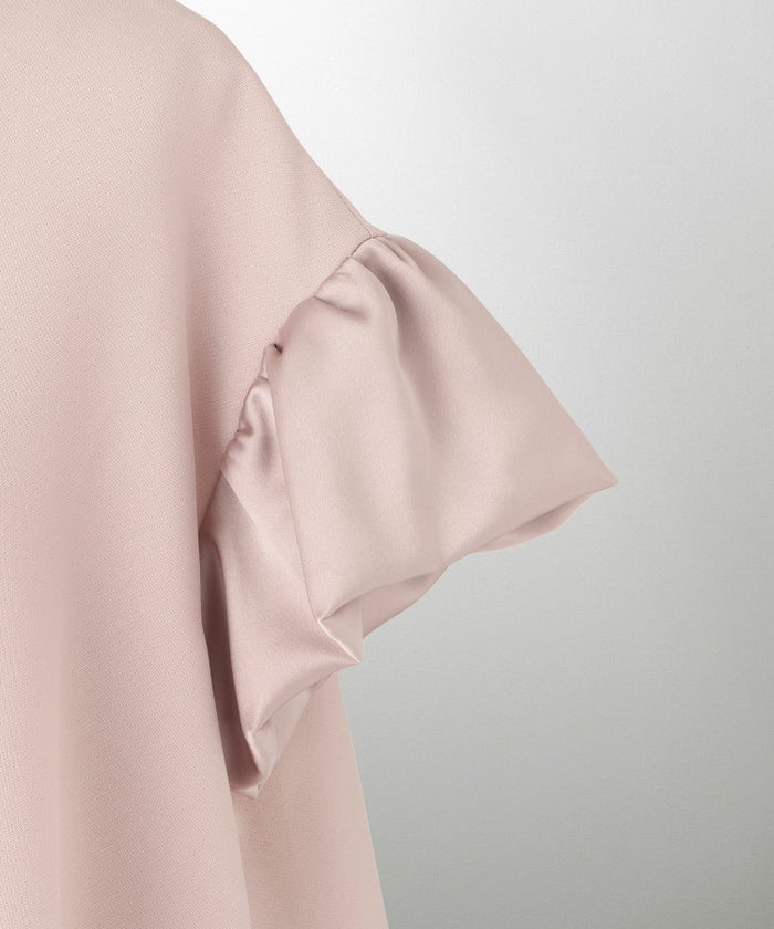 レディース ブラウス サテン フレア袖 半袖 ボリューム袖 オフィス きれいめ 上品 洗える