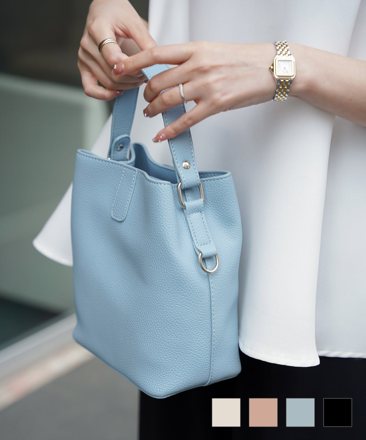 セレクト レディース バッグ 合皮 きれいめ ショルダー 2way アイボリー ピンク サックス ブラック フリー 合成皮革 ポリエステル セレクト ワンハンドル バッグ HUIT