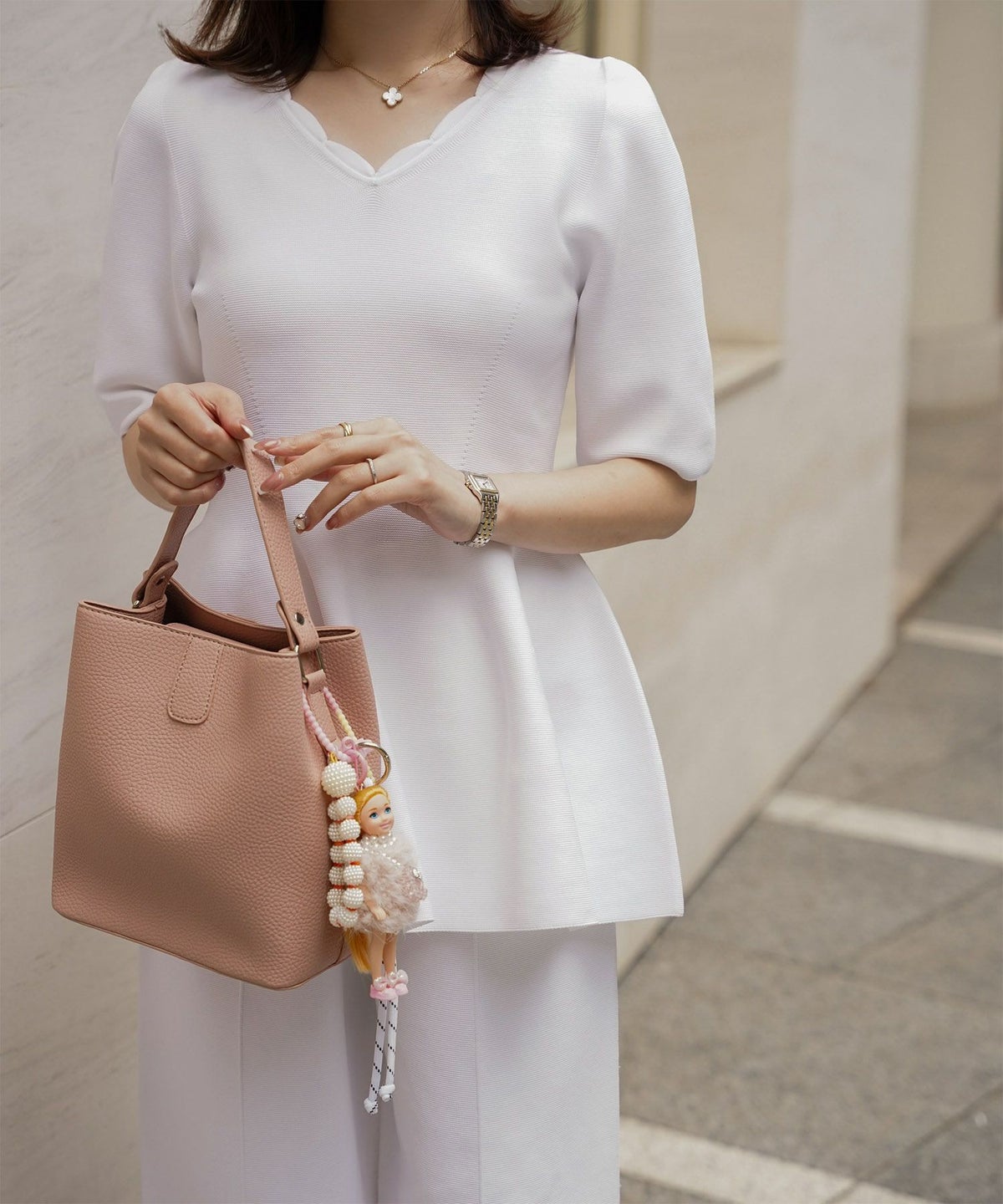 セレクト レディース バッグ 合皮 きれいめ ショルダー 2way アイボリー/ピンク/サックス/ブラック/フリー/合成皮革/ポリエステル