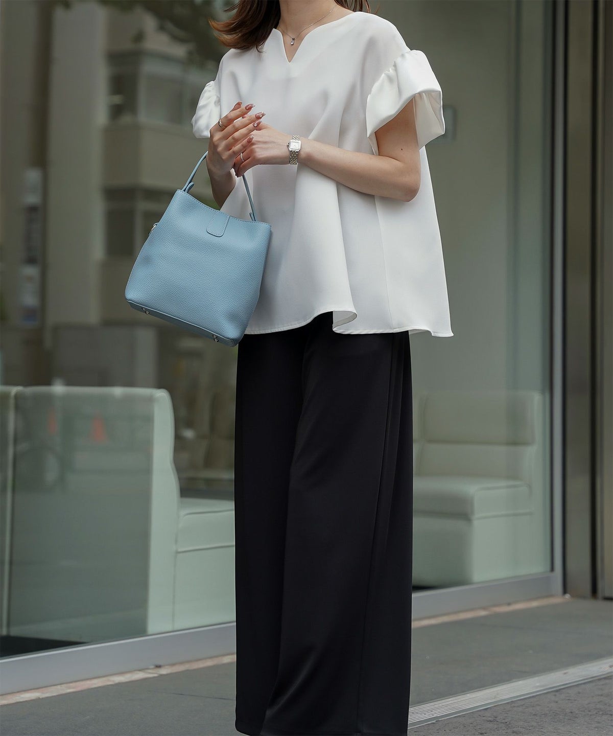 セレクト レディース バッグ 合皮 きれいめ ショルダー 2way アイボリー/ピンク/サックス/ブラック/フリー/合成皮革/ポリエステル