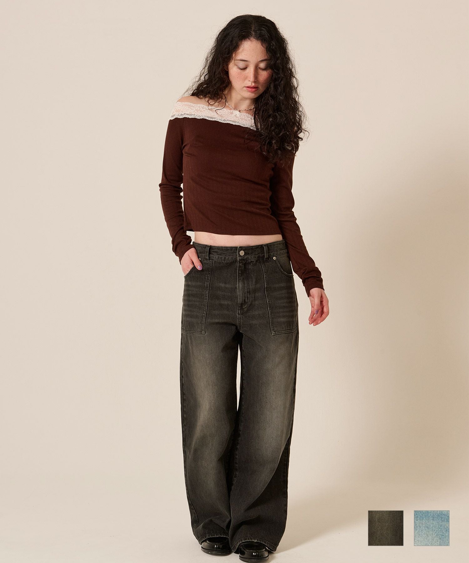 スーパー ローライズ ストレート デニムパンツ TINA：JOJUN 全2色