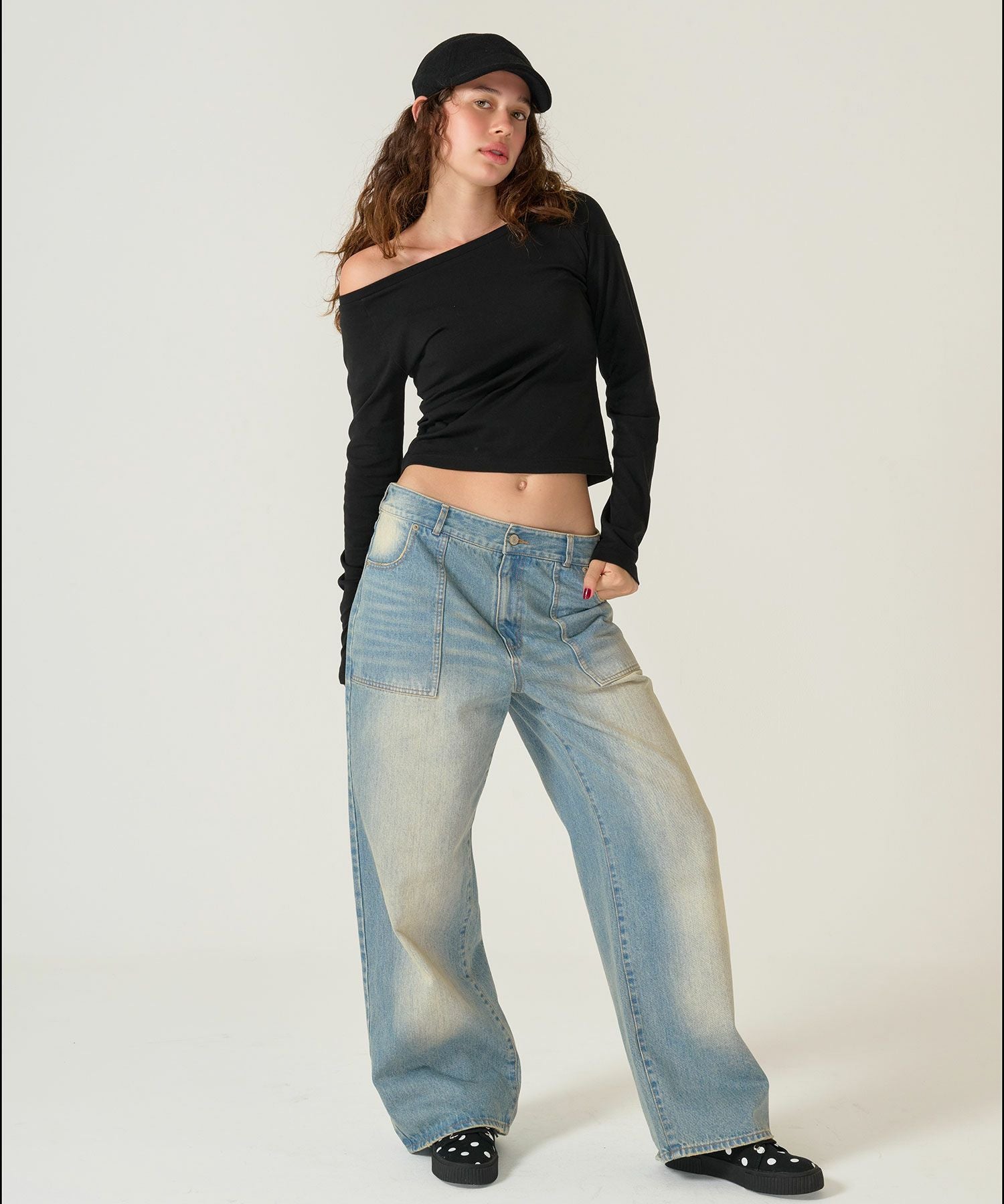 スーパー ローライズ ストレート デニムパンツ TINA：JOJUN 全2色