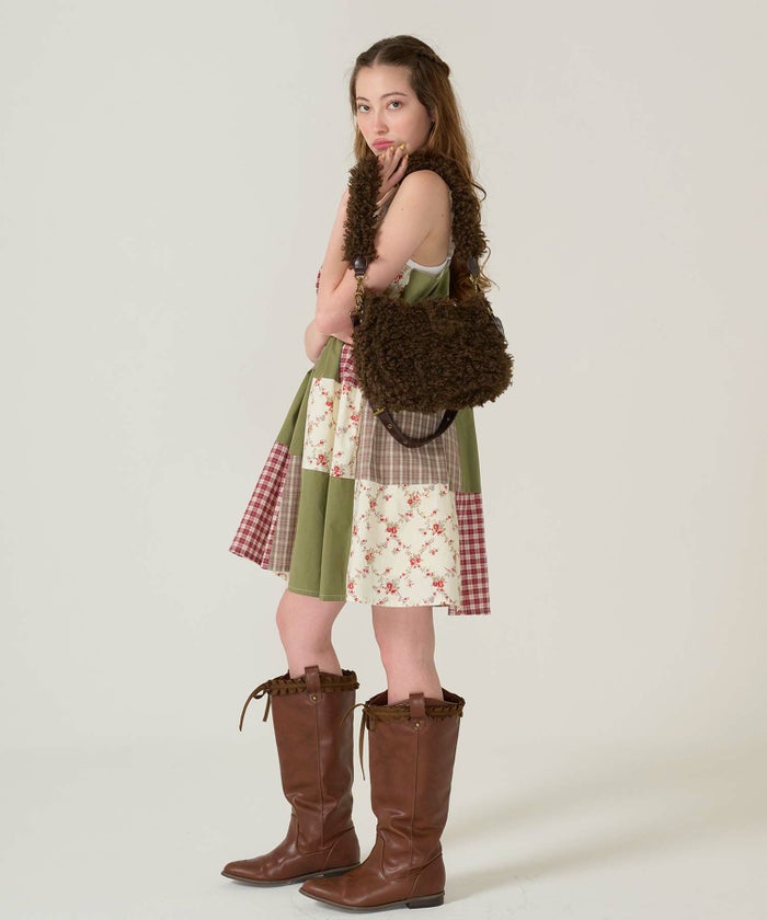 キャミ/ワンピース/パッチワーク/カーキ