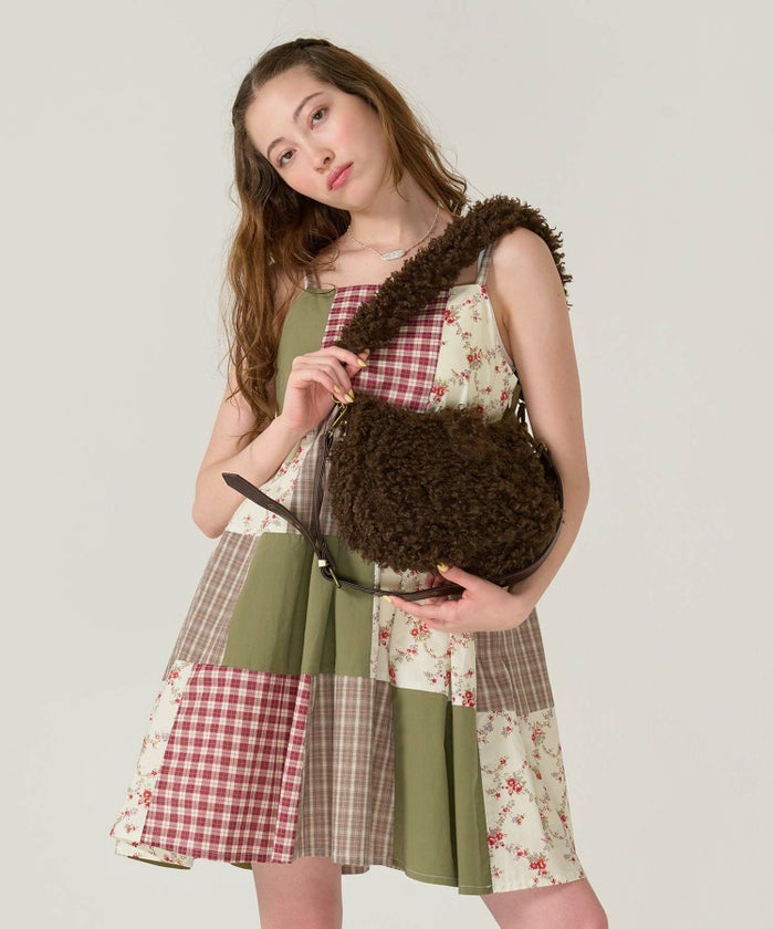 キャミ/ワンピース/パッチワーク/カーキ