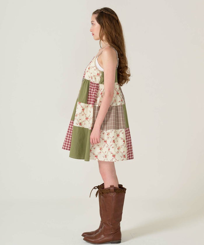 キャミ/ワンピース/パッチワーク/カーキ