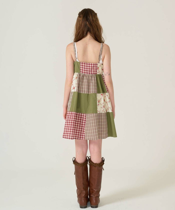 キャミ/ワンピース/パッチワーク/カーキ