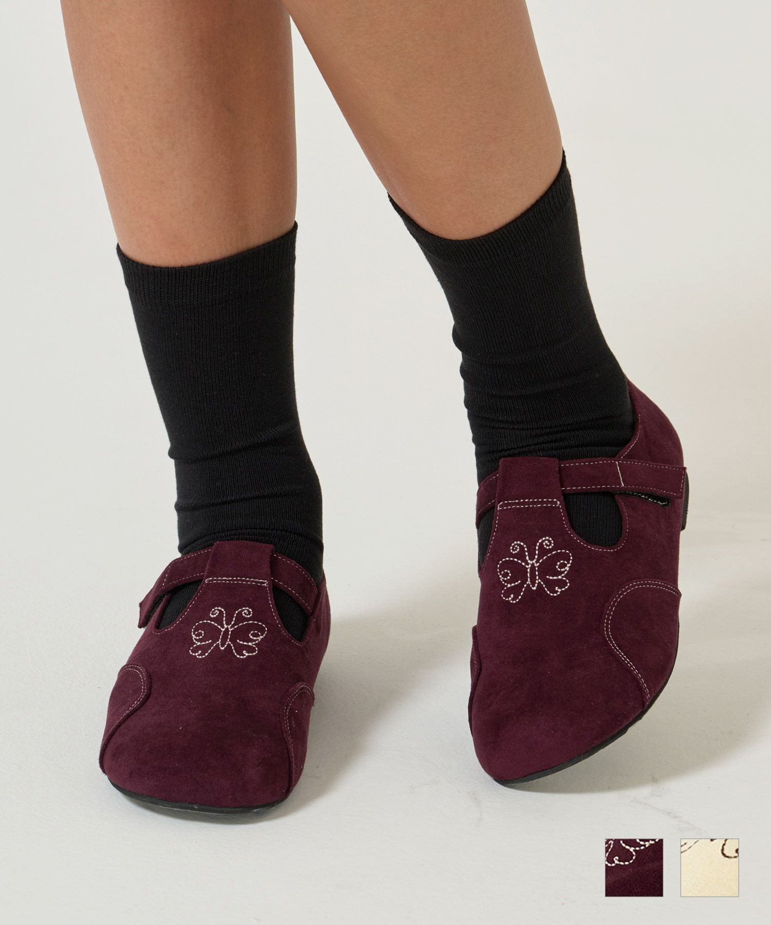 刺繍入り フェイクスエード シューズ TINA：JOJUN 全2色｜tnj933-1086