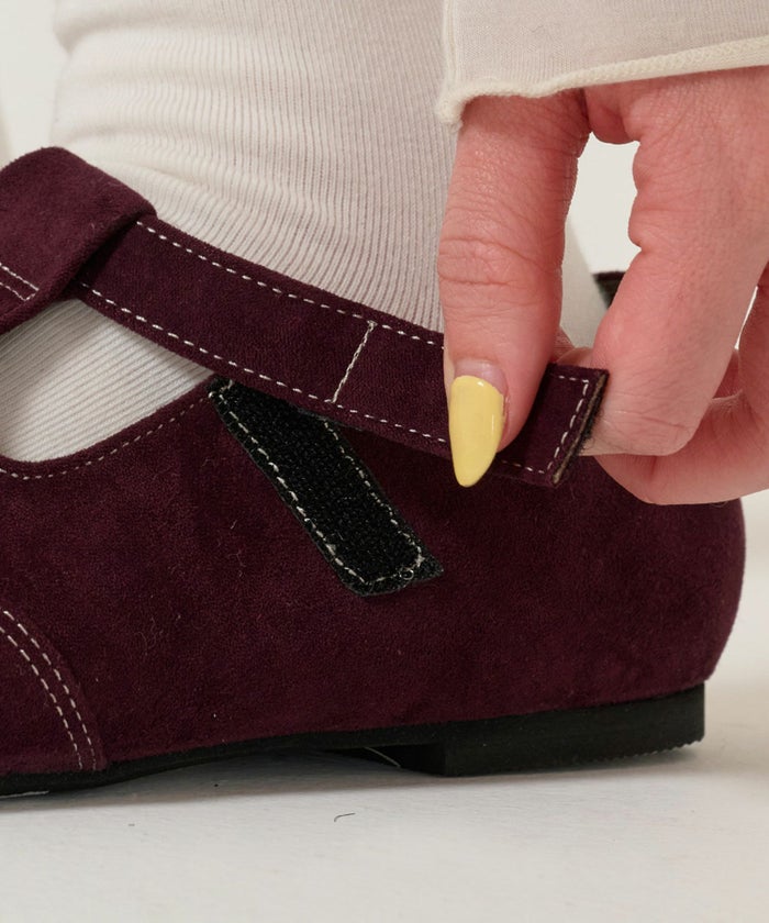 刺繍/フェイクスエード/シューズ/バーガンディ
