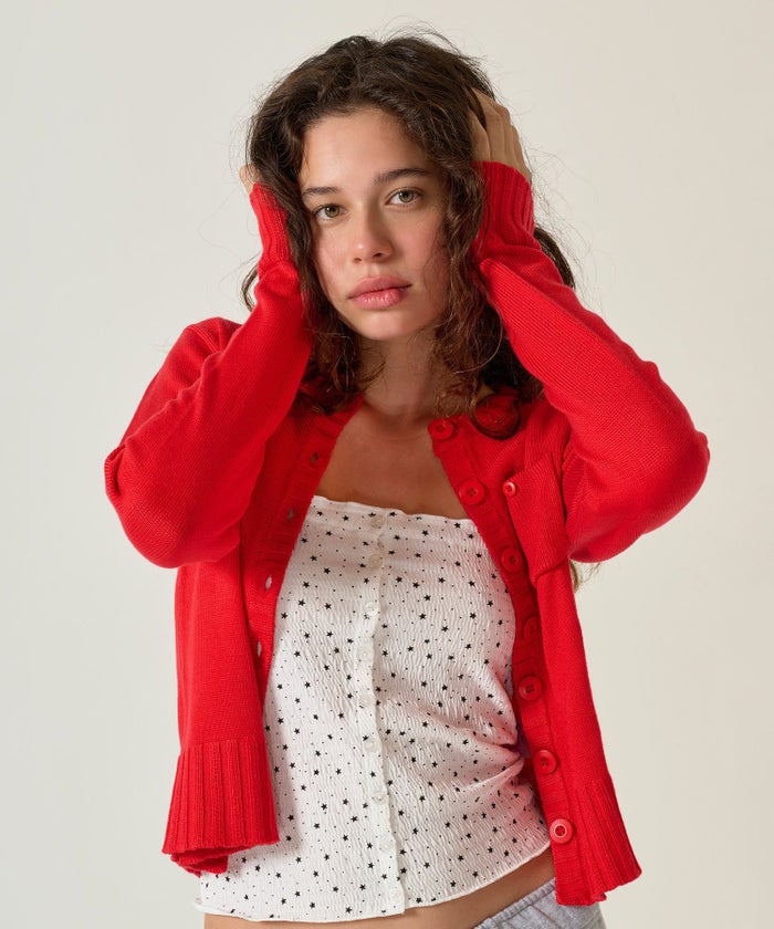 アンチピリング /カーディガン/レッド