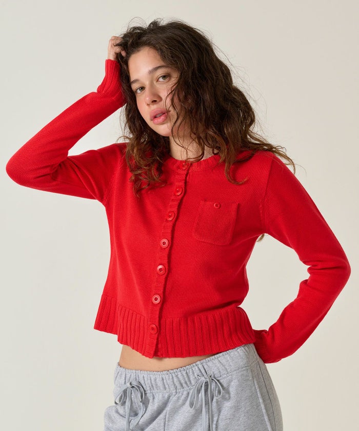 アンチピリング /カーディガン/レッド