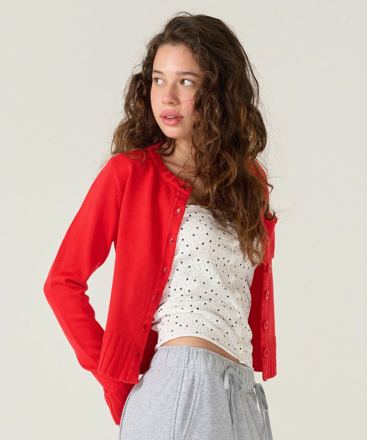 アンチピリング /カーディガン/レッド