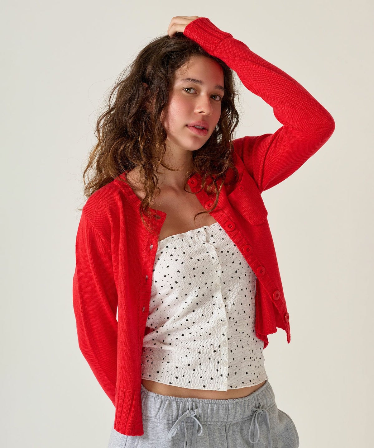 アンチピリング /カーディガン/レッド