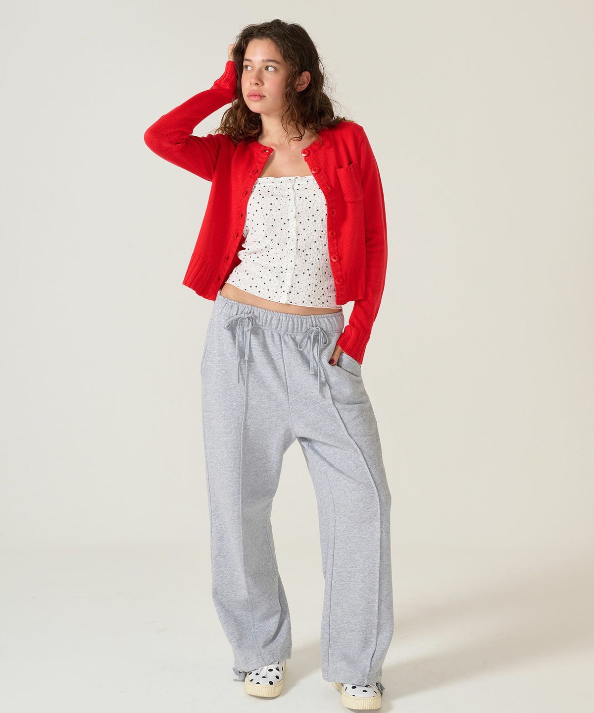 アンチピリング /カーディガン/レッド