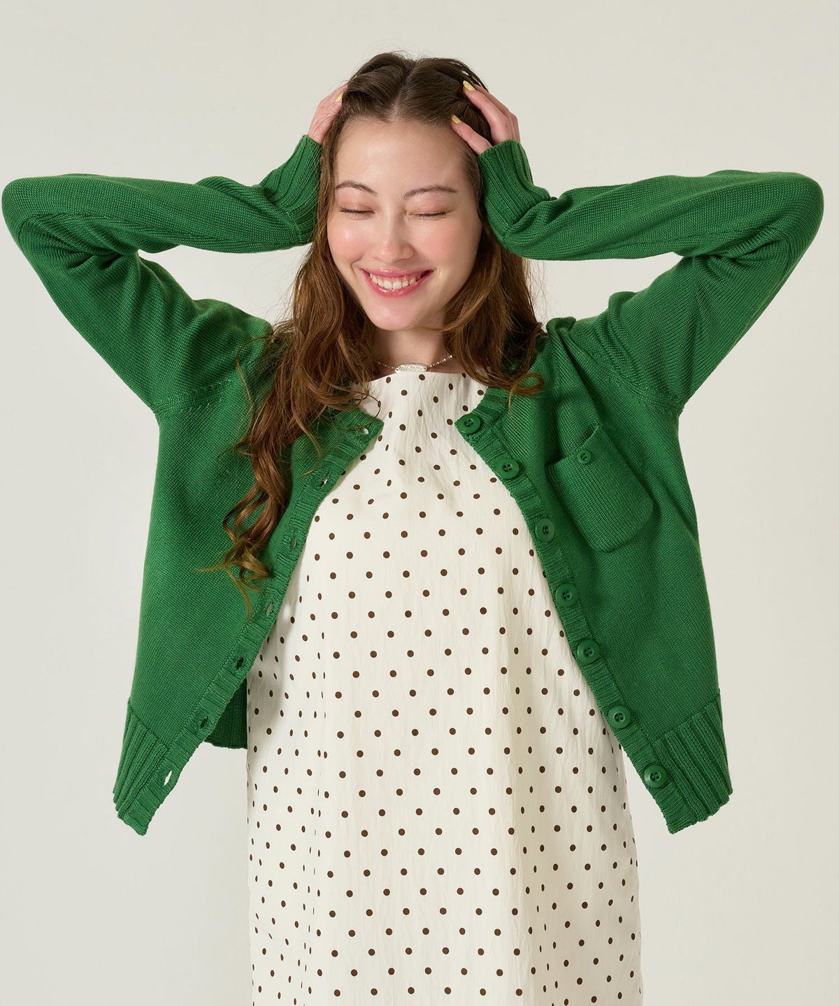 アンチピリング /カーディガン/グリーン