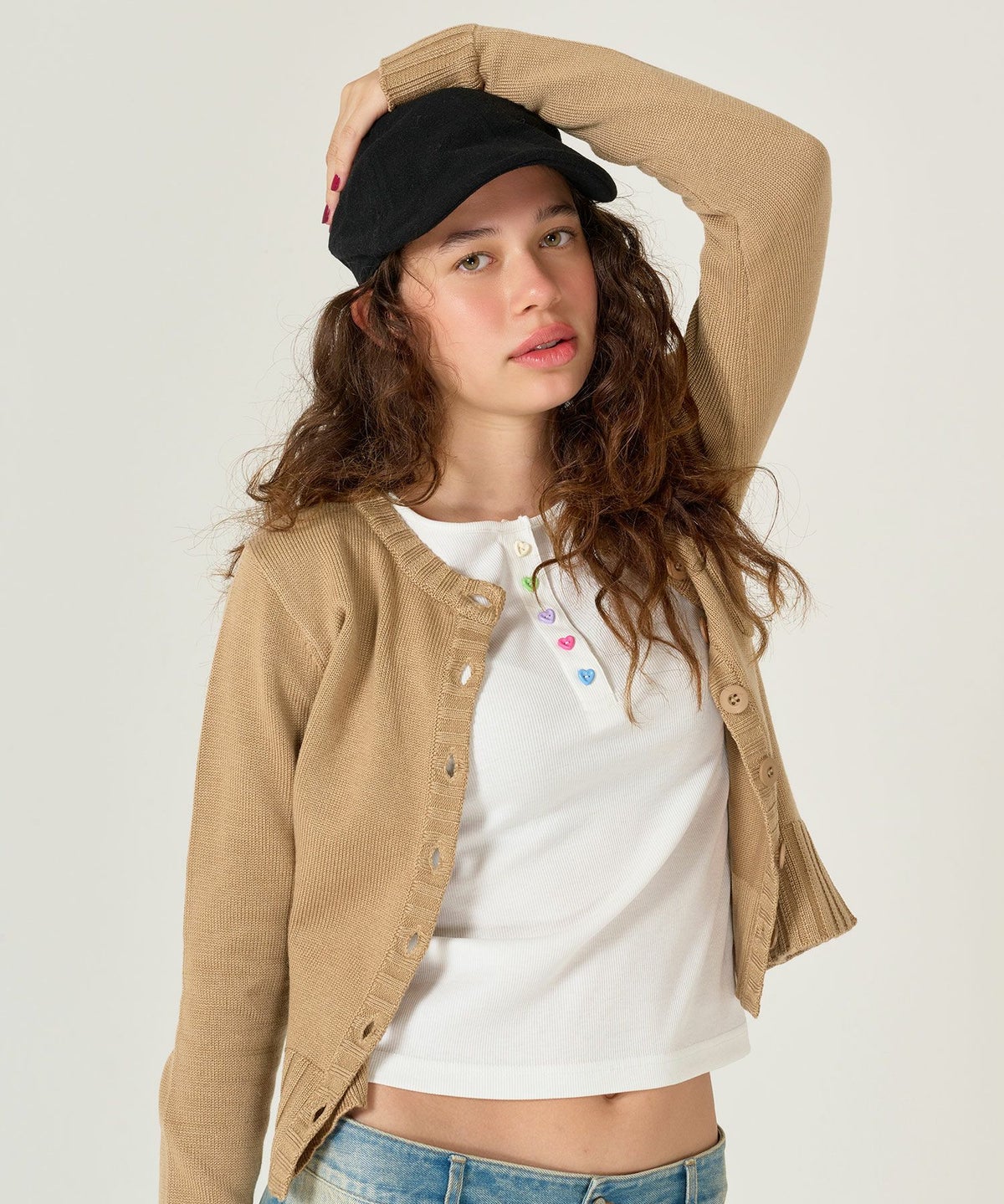 アンチピリング /カーディガン/キャメル