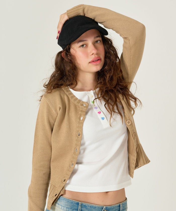 アンチピリング /カーディガン/キャメル