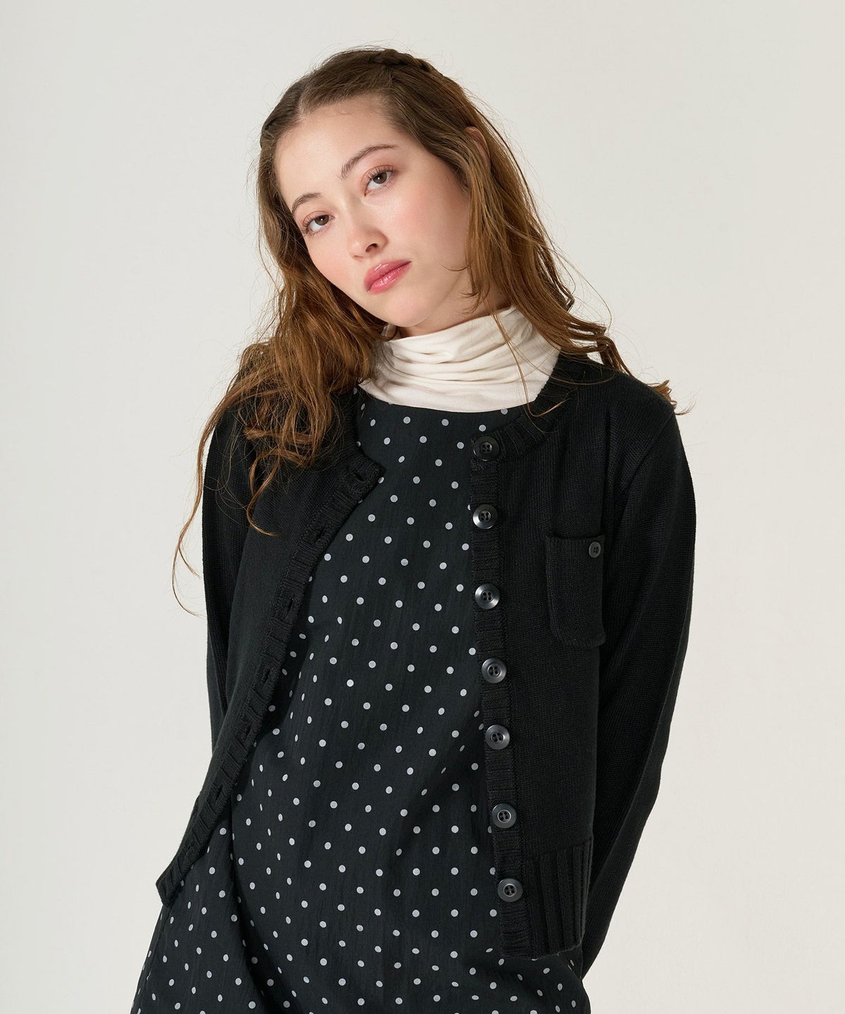 アンチピリング /カーディガン/ブラック