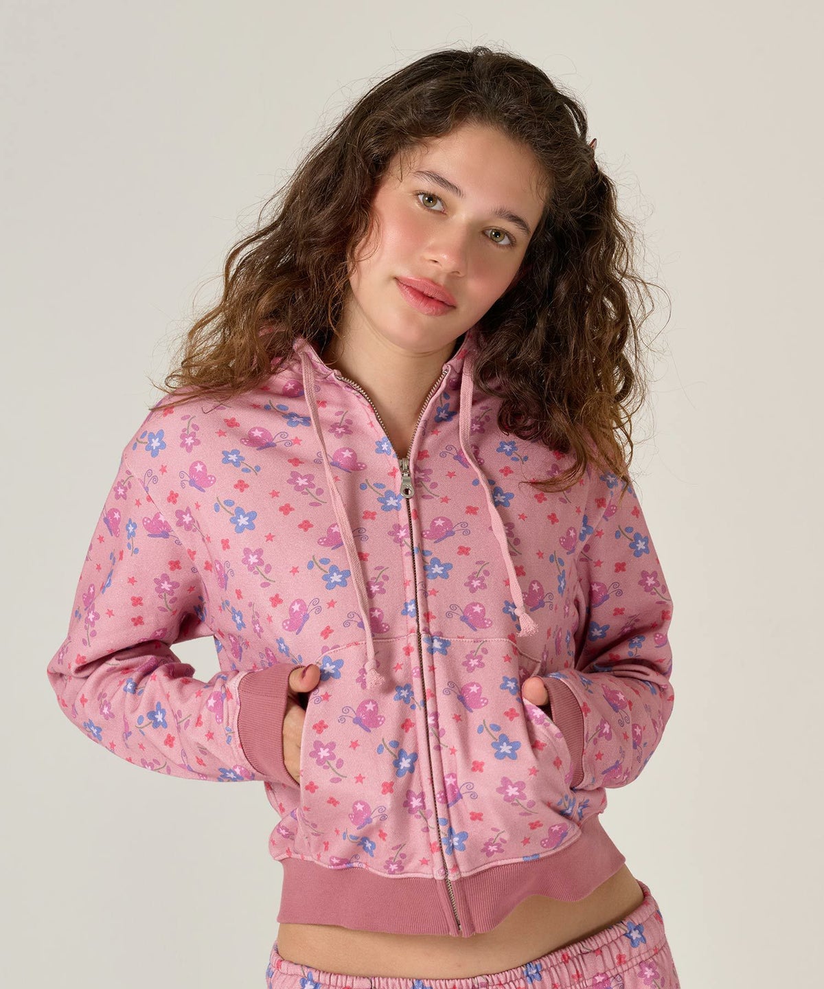 フーディ/花柄/パーカー/ピンク