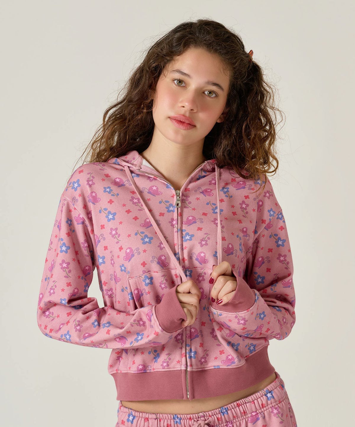 フーディ/花柄/パーカー/ピンク